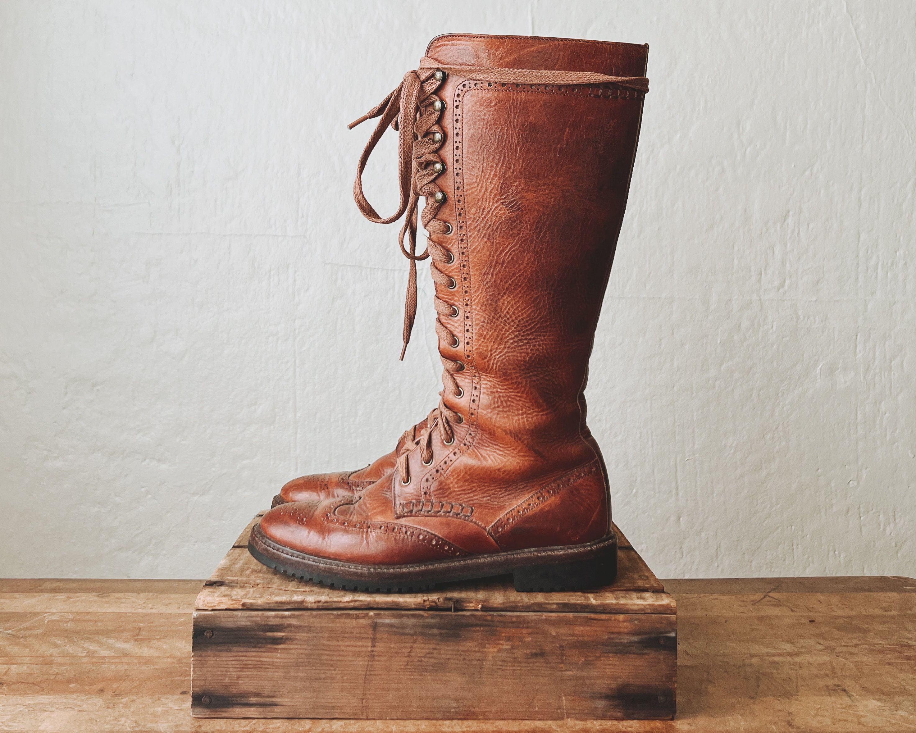 Cole Haan 1940's Style Lace up Knee High Boots || 40's Style Brown