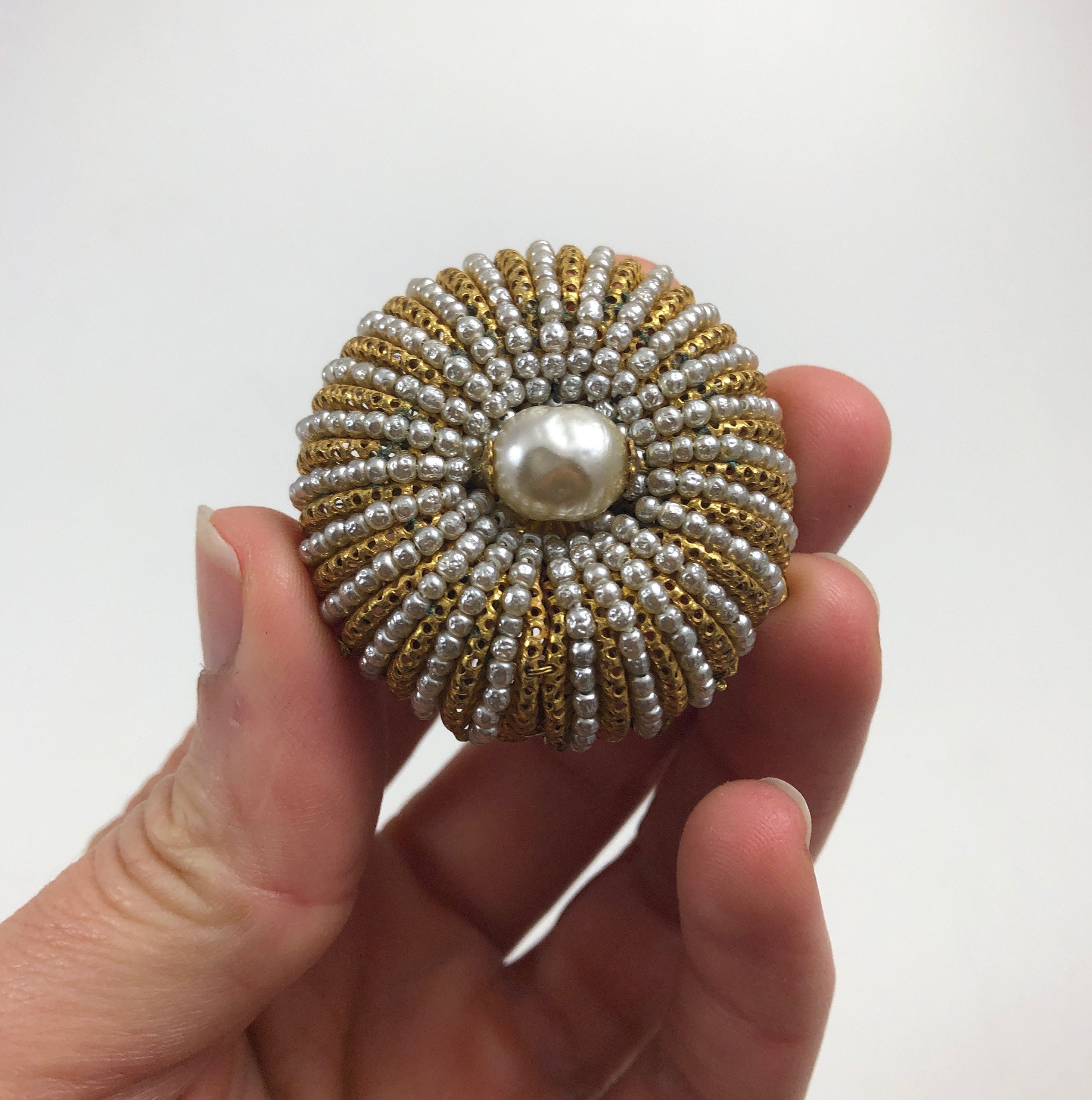 Vintage Miriam Haskell Faux Baroque and Seed Pearl Dome Brooch - Etsy