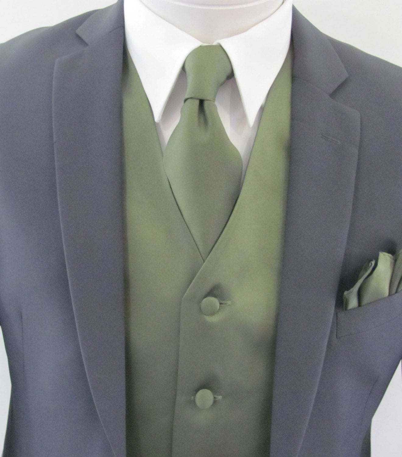 Mens Vest Olive Green With Covered Buttons Vest Comes With
