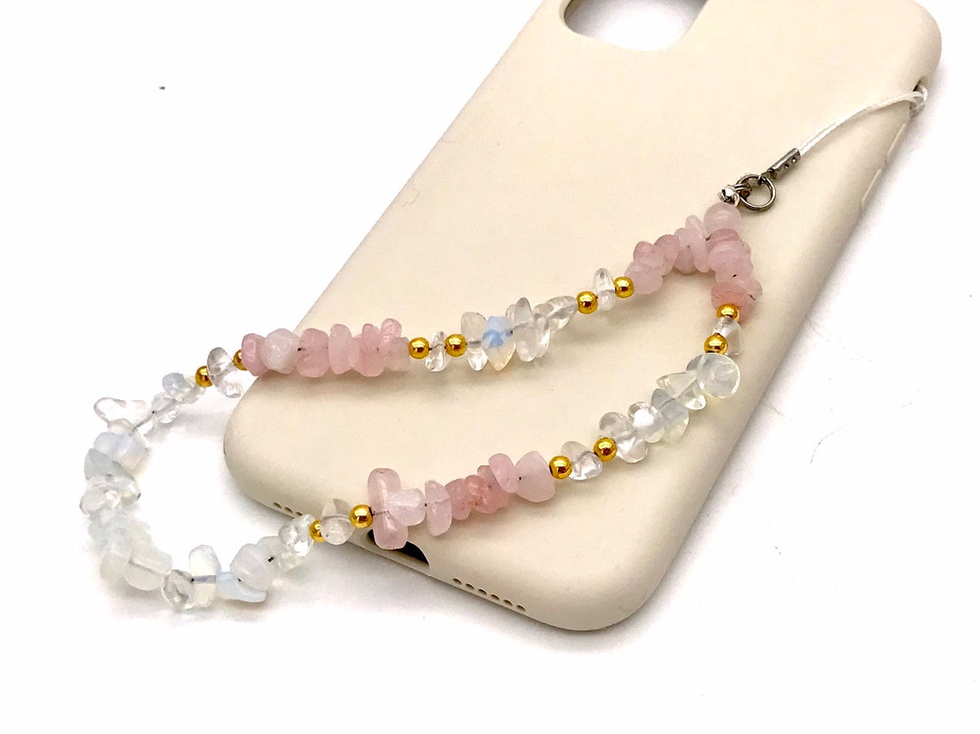 Crystal Phone Charm: Rose Quartz, Opalite Bead Strap - Etsy