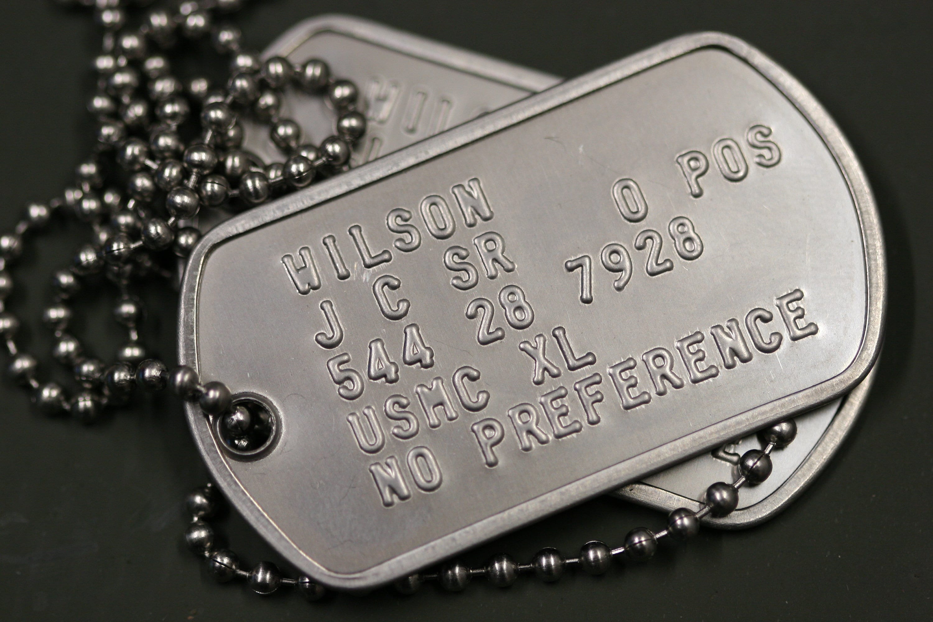Stainless Steel US Army Dog Tag ID Set, Personalised & Embossed