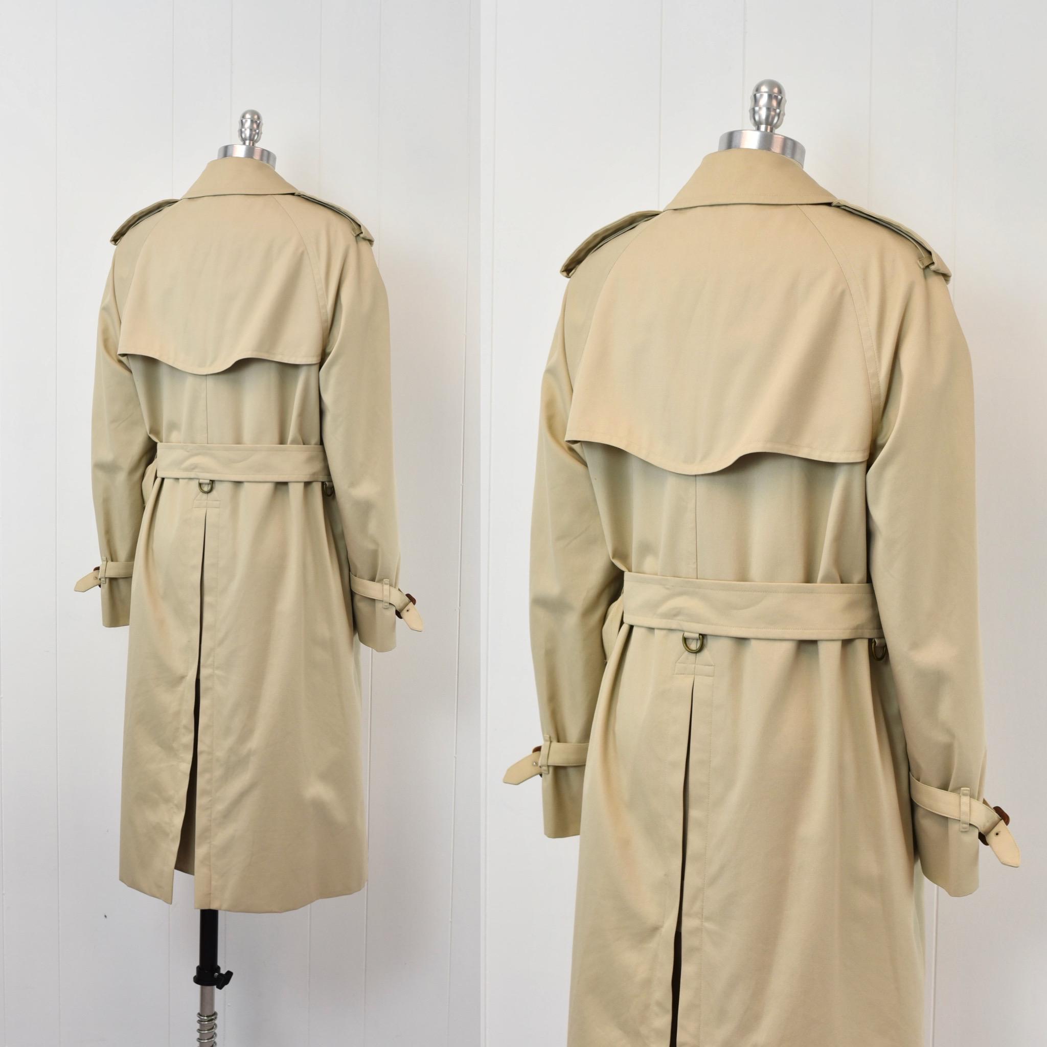 1980s Burberrys Classic Khaki Tan Trench Coat Jacket With Plaid