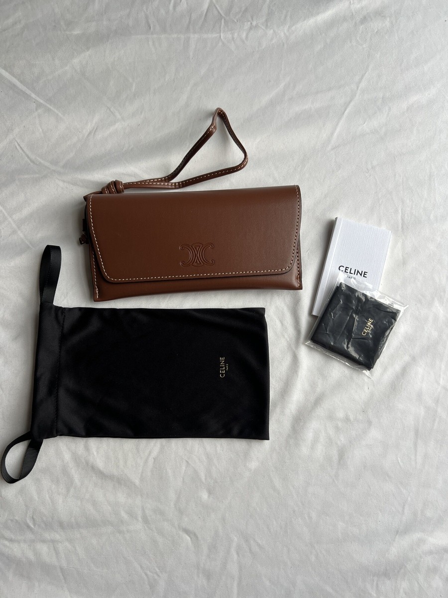 Brand New With Box Celine Sunglasses Case Wristlet Brown Leather