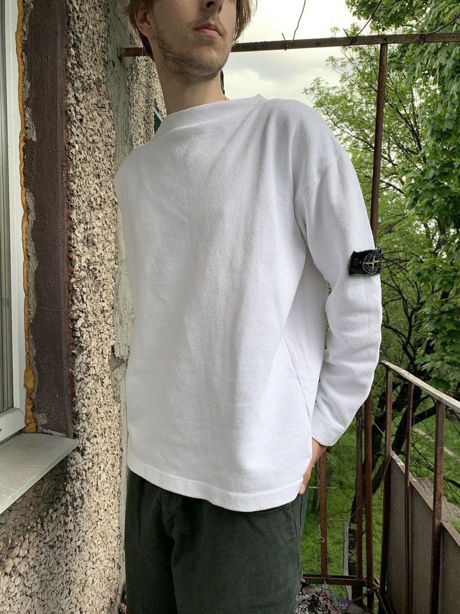 Men's 80s Vintage Stone Island Archive White Sweatshirt Size L | eBay