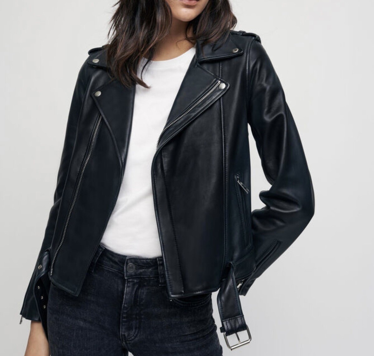 MAJE LEATHER JACKET, MOTO BIKER JACKET WITH BELT | eBay