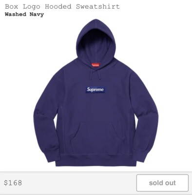 Supreme Box Logo Bogo Hoodie Washed Navy Sweatshirt FW21 Size S