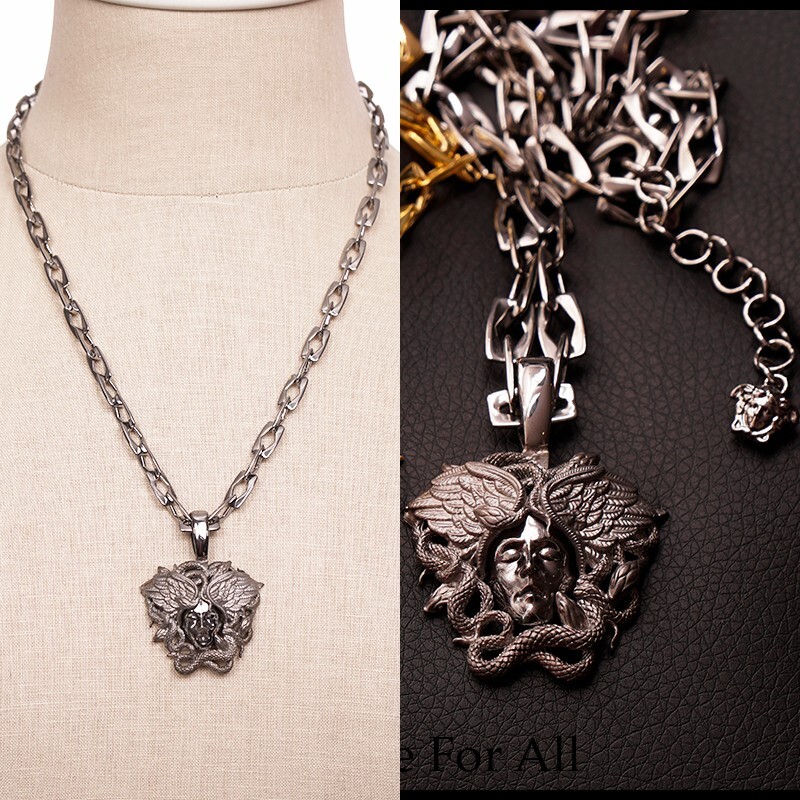 NEW $790 VERSACE Silver Tone MEDUSA WINGED SERPENT Pendant Link