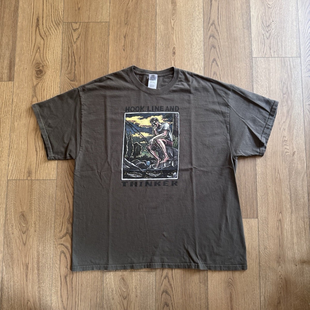 Vintage Ray Troll Brown Mens XL Shirt Hook Line And Thinker