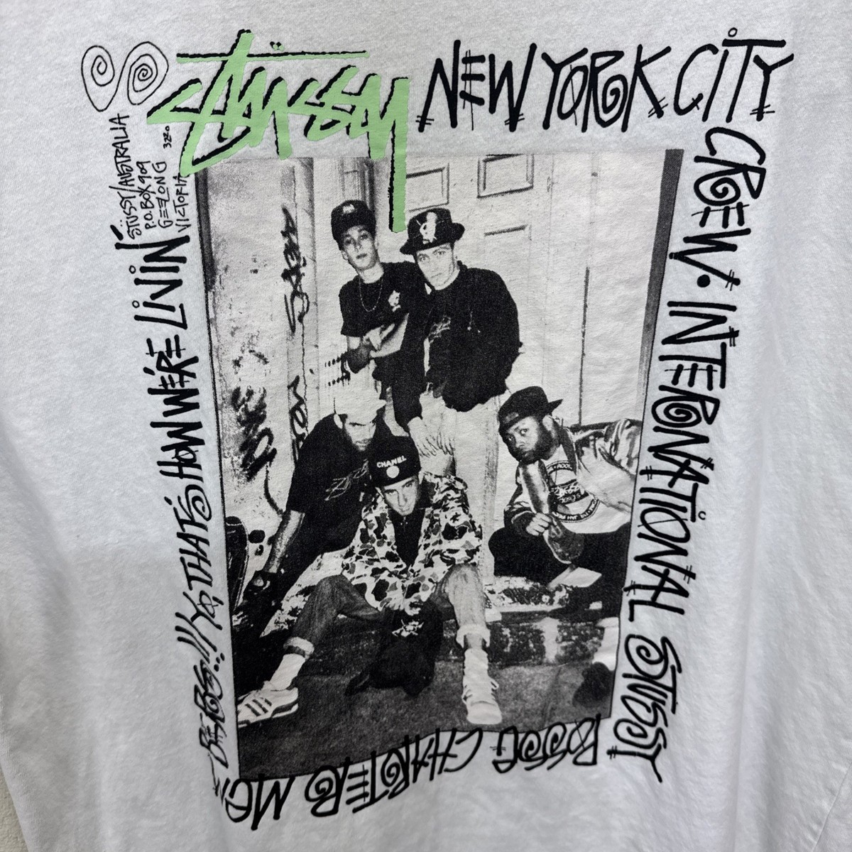 Vintage Stussy New York Crew White OG Posse Photo T Shirt Rare