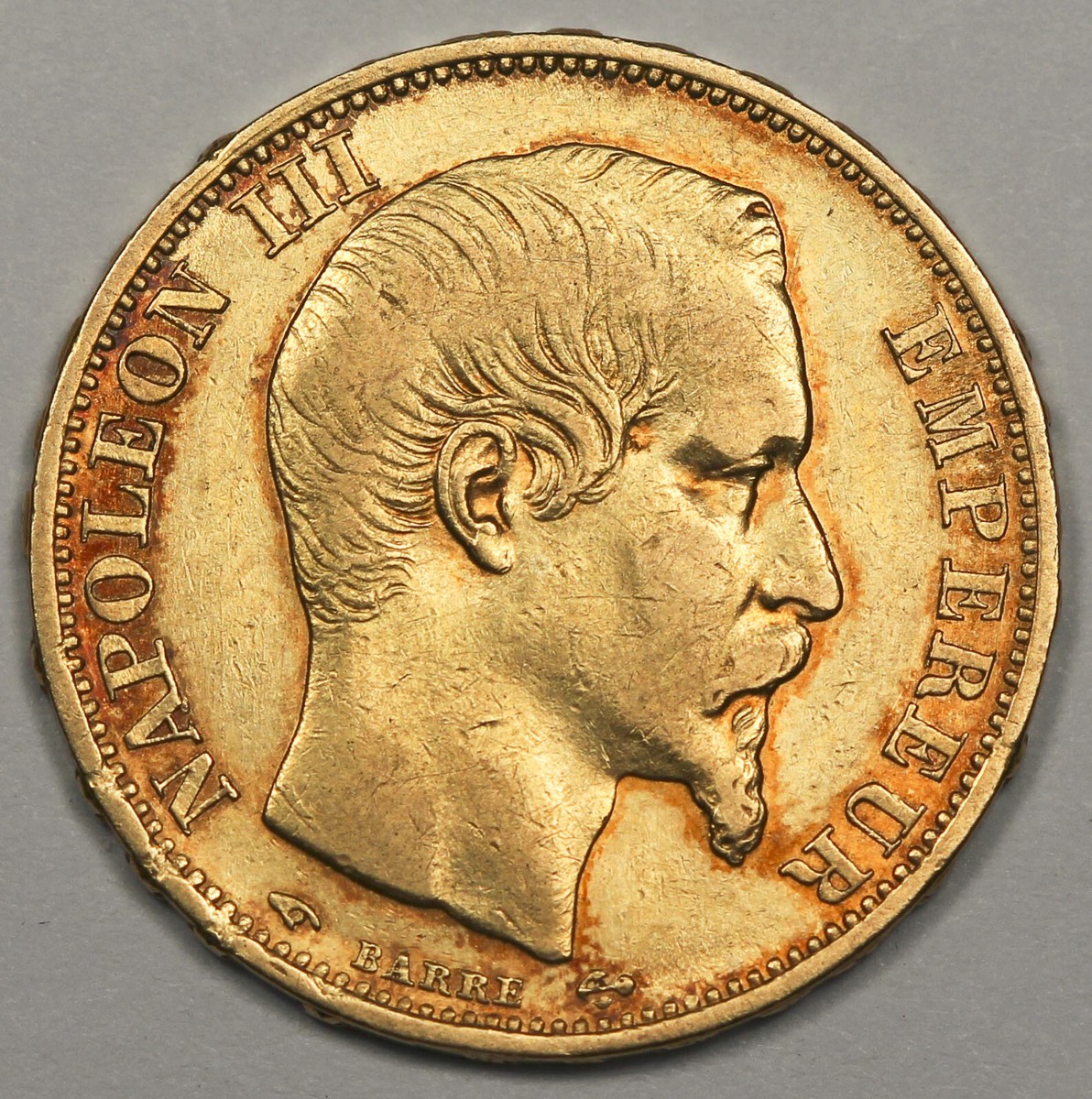 FRANCE 1860 A Napoléon III 20 FRANCS 6.45 Gram GOLD Coin XF 0.1867