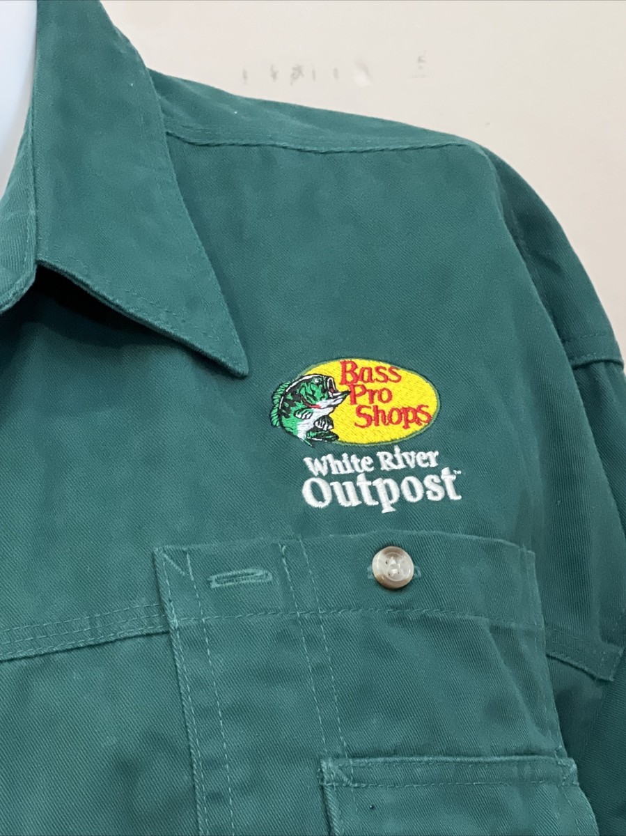 Bass Pro Shops Red Head Green Staff Button Down Shirt White River