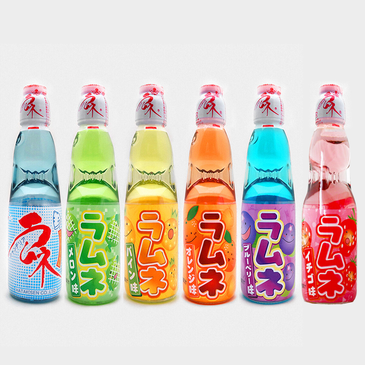 Hatakosen Japanese Ramune Soda Fruity Flavor Gift Set 200ml (6