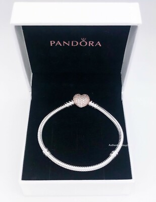 NEW Authentic PANDORA Rose Gold Sil CZ Pave Heart Clasp Charm