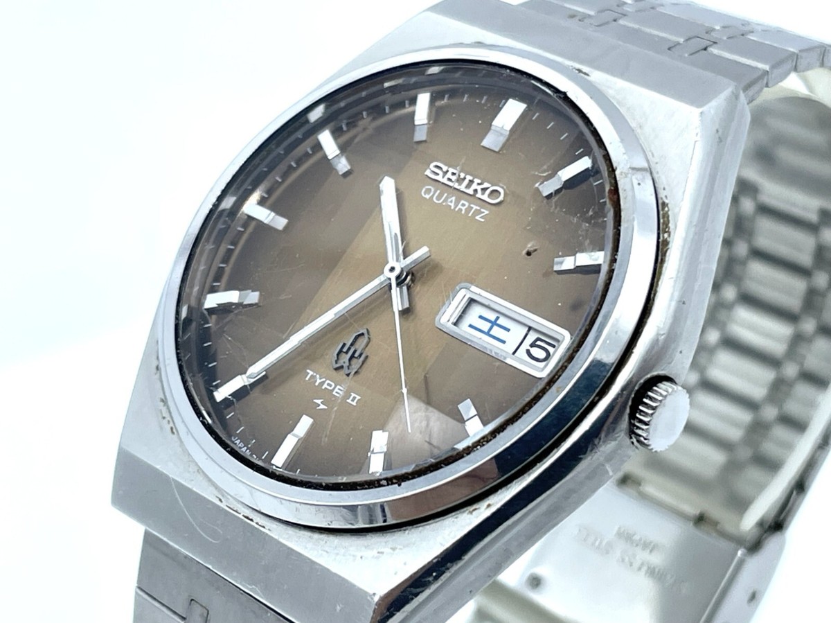 Vintage SEIKO TYPE Ⅱ Quartz Watch 9-sided Brown cut glass 7123
