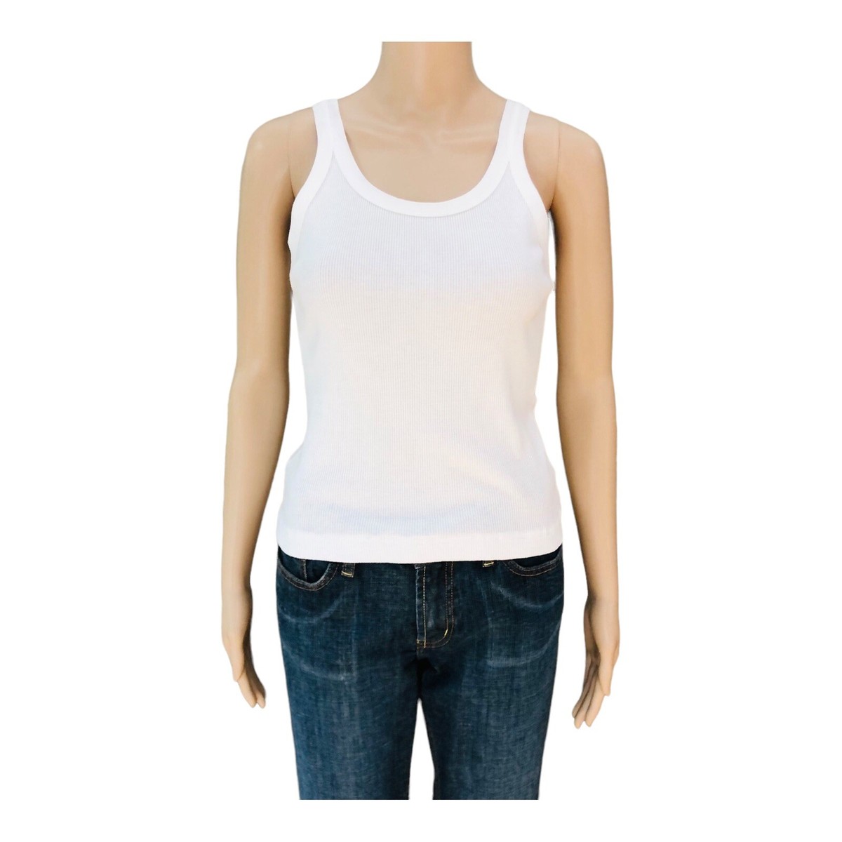 Dolce Gabbana White Ribbed Tank Top With Crystal DG Logo Sz M | eBay