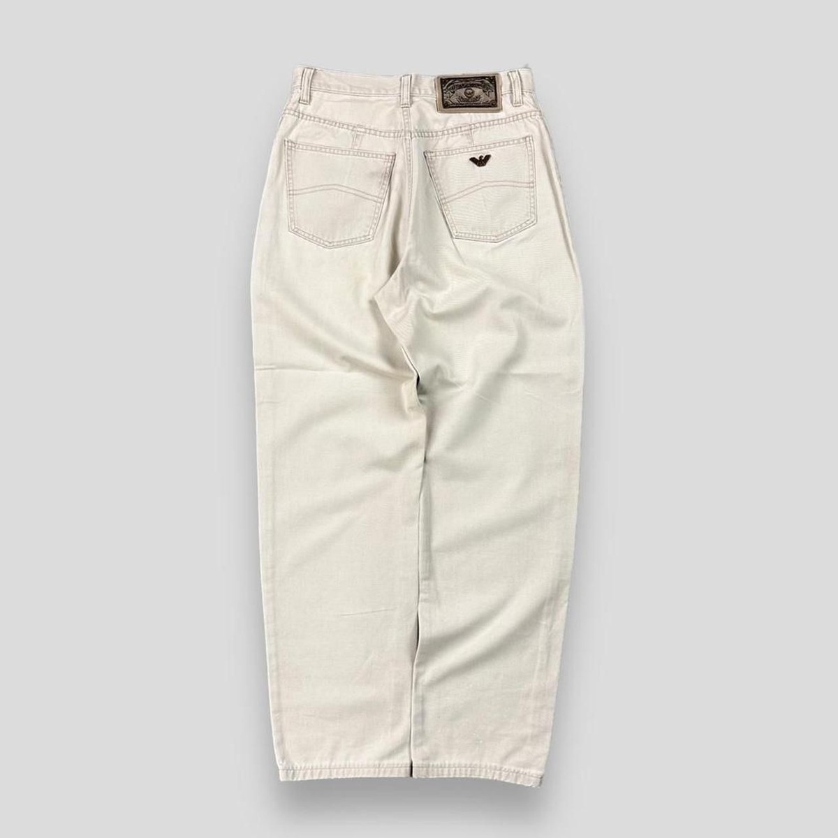Vintage 90s Armani Jeans Baggy Cream Trousers Waist 28