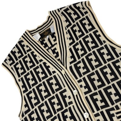 FENDI Vintage Zucca Monogram Knit Vest Cardigan Sweater #38 Cream
