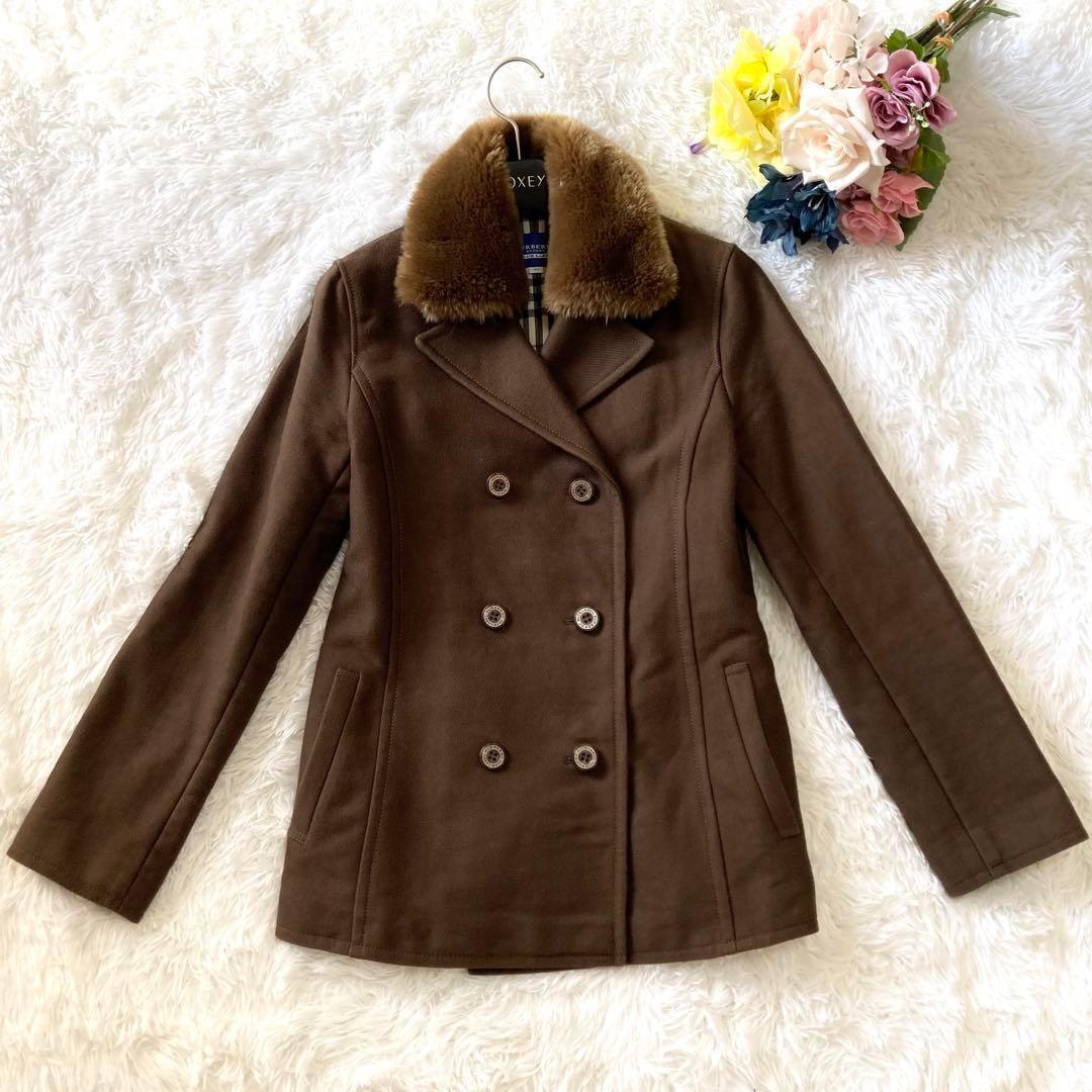Burberry Blue Label Brown Cotton Double Fur 2way Nova Check Pea