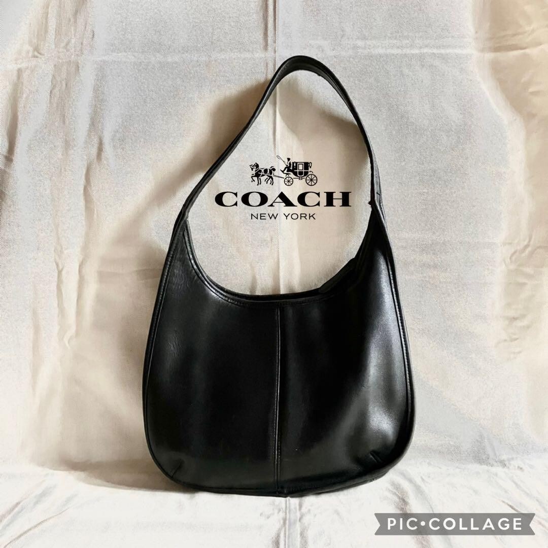 COACH Ergo Zip Hobo Leather Shoulder Bag 9025 Vintage Black USED