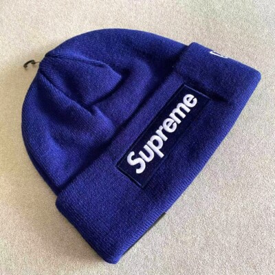 Supreme x New Era FW21 Box Logo Beanie Washed Navy | eBay