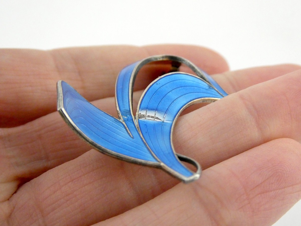 Ivar Holth Norway Sterling Silver Blue Enamel Modernist Shape
