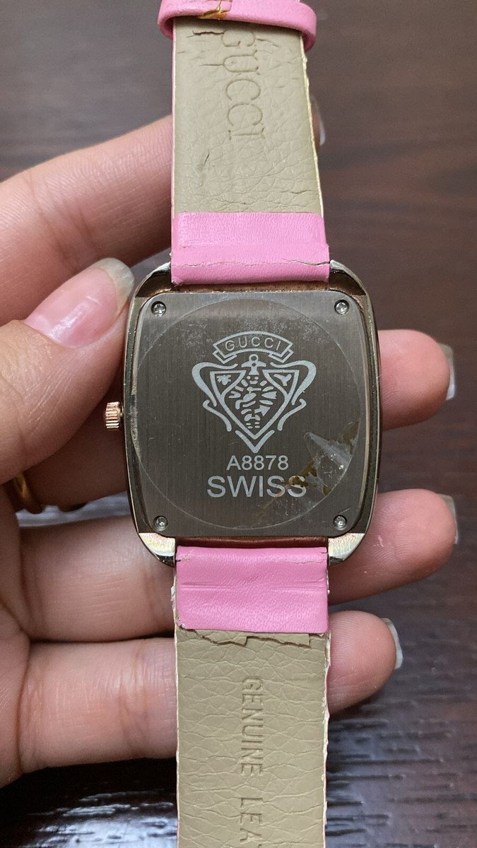 Gucci A8878 Women Quartz Watch Pink Genuine Leather Swiss Made
