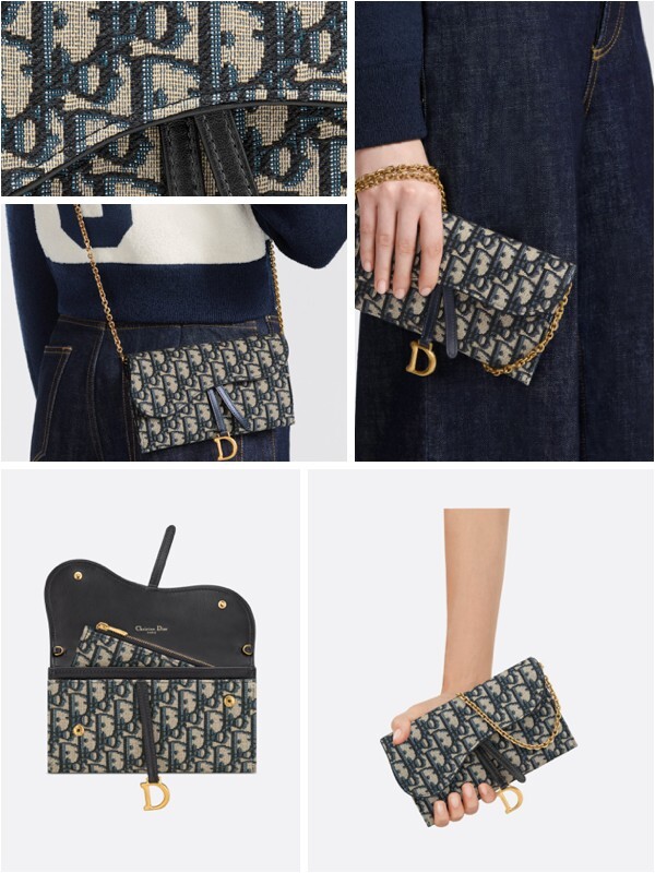 Brand NEW: Christian Dior Saddle Chain Wallet -Oblique Canvas Blue