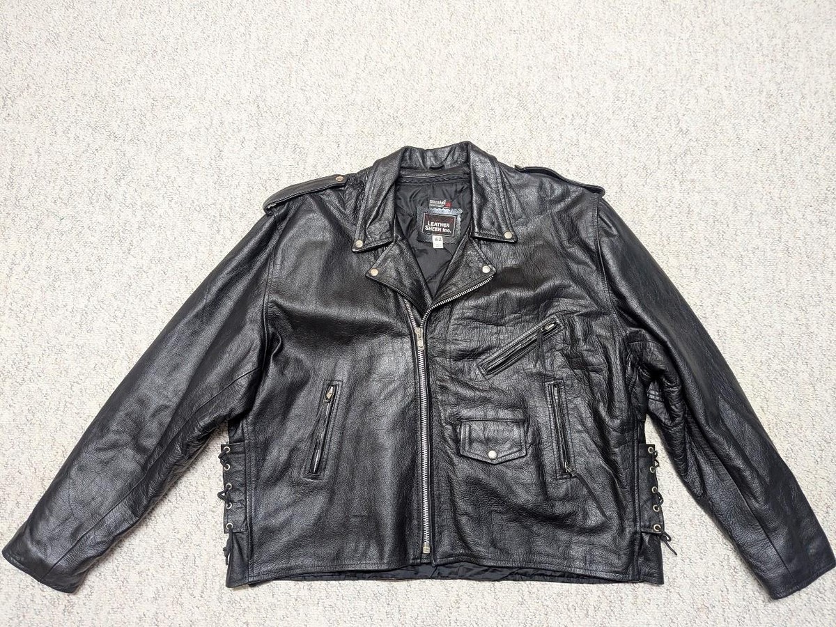 vintage 1990s leather jacket 62 motorcycle 4XL black BIKER sheen