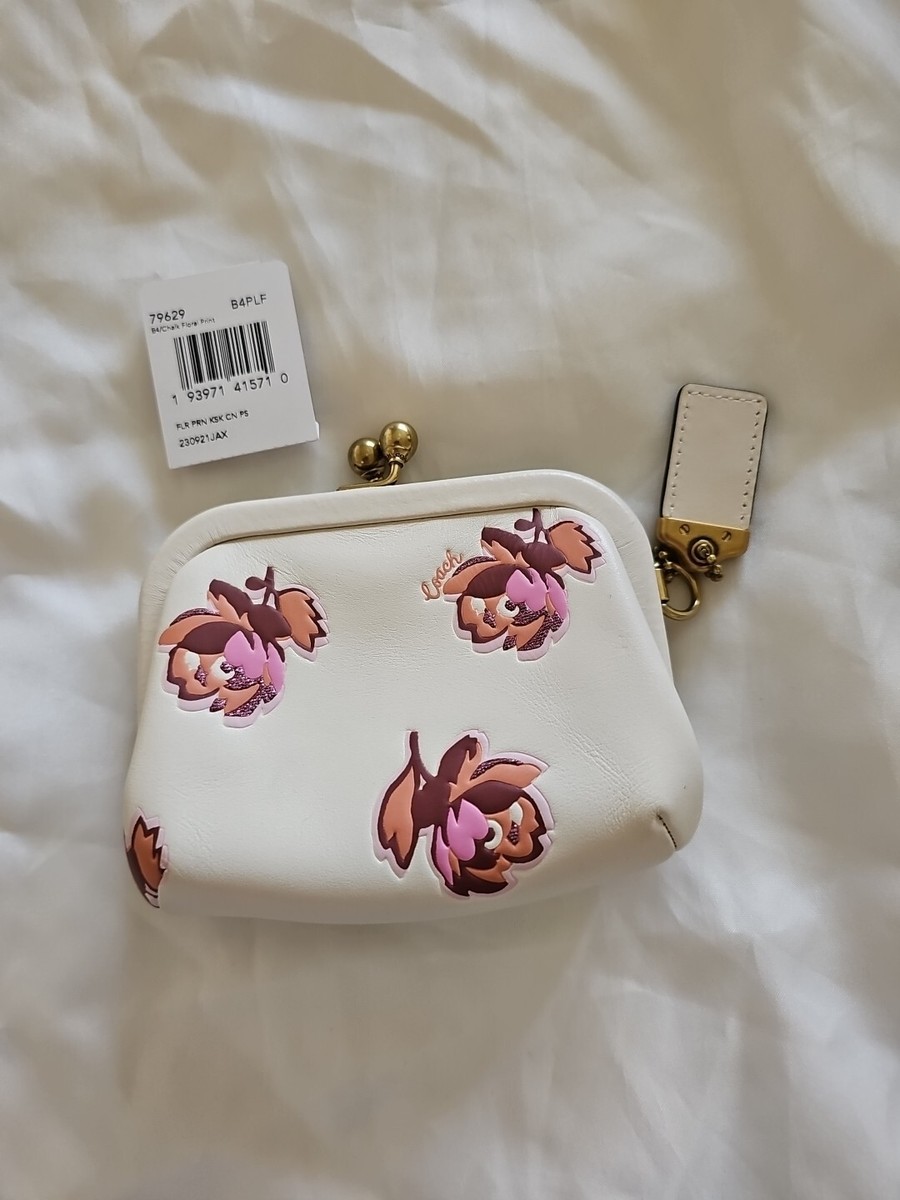 COACH 1941 Chalk FLORAL LEATHER KISSLOCK FRAMED COIN PURSE Style