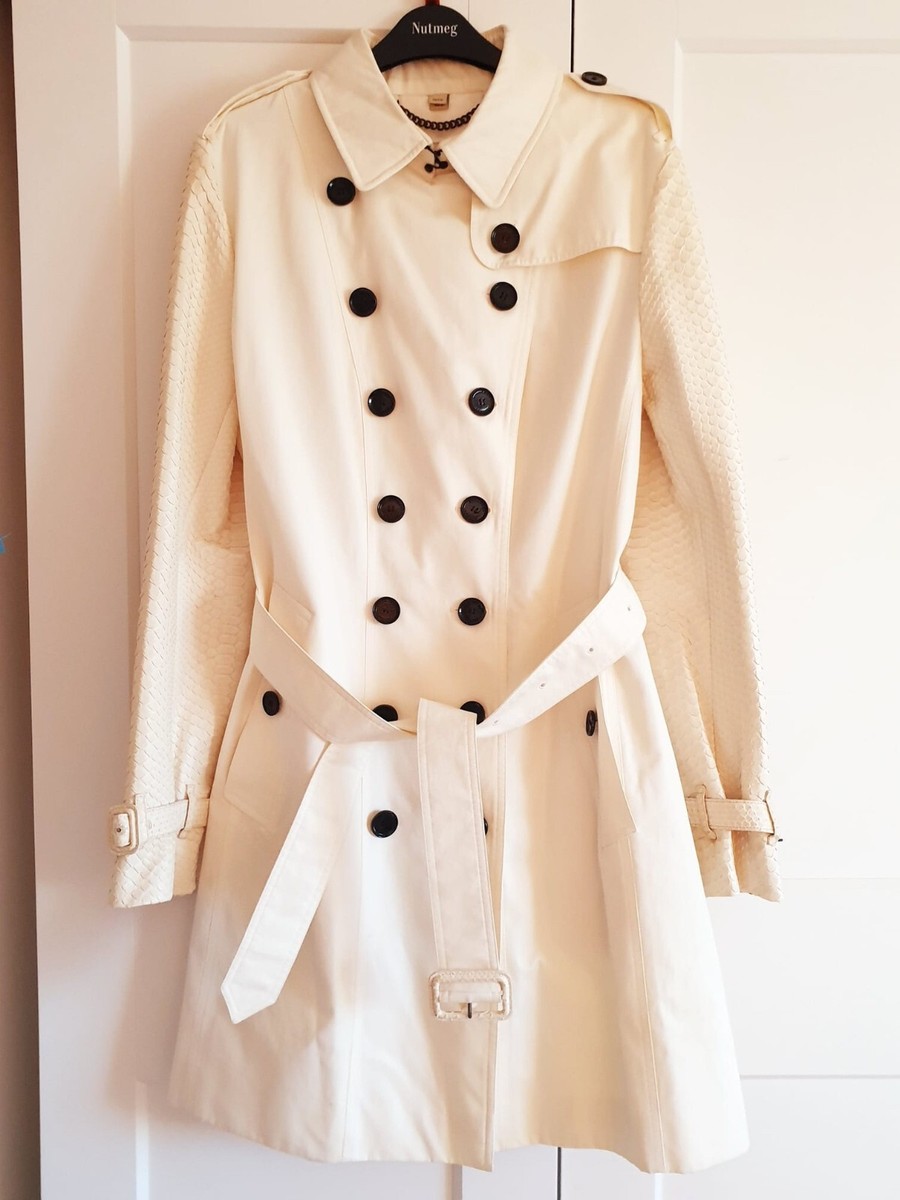 Burberry Prorsum Women Pearl White Trench Coat with Leather Arms