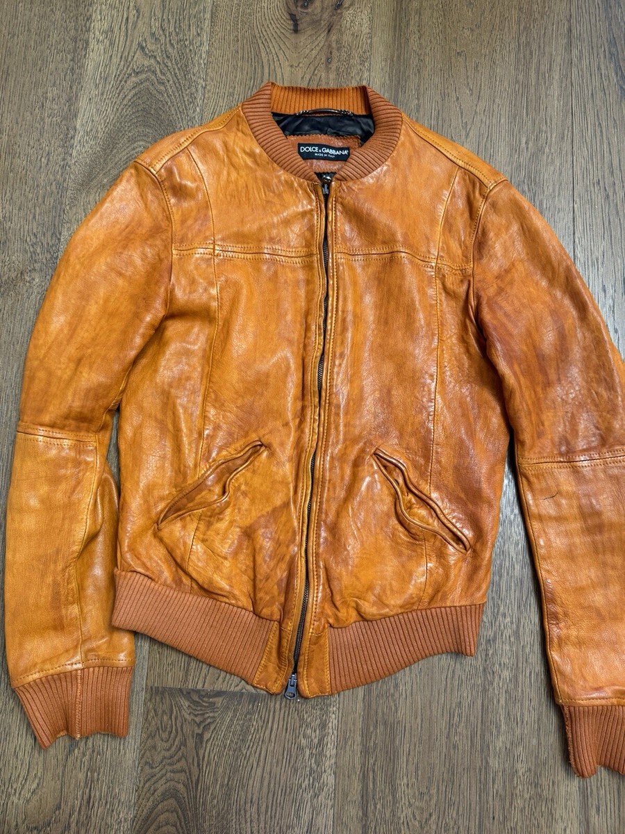 Dolce & Gabbana Leather Bomber Zipper Jacket Size 48 | eBay