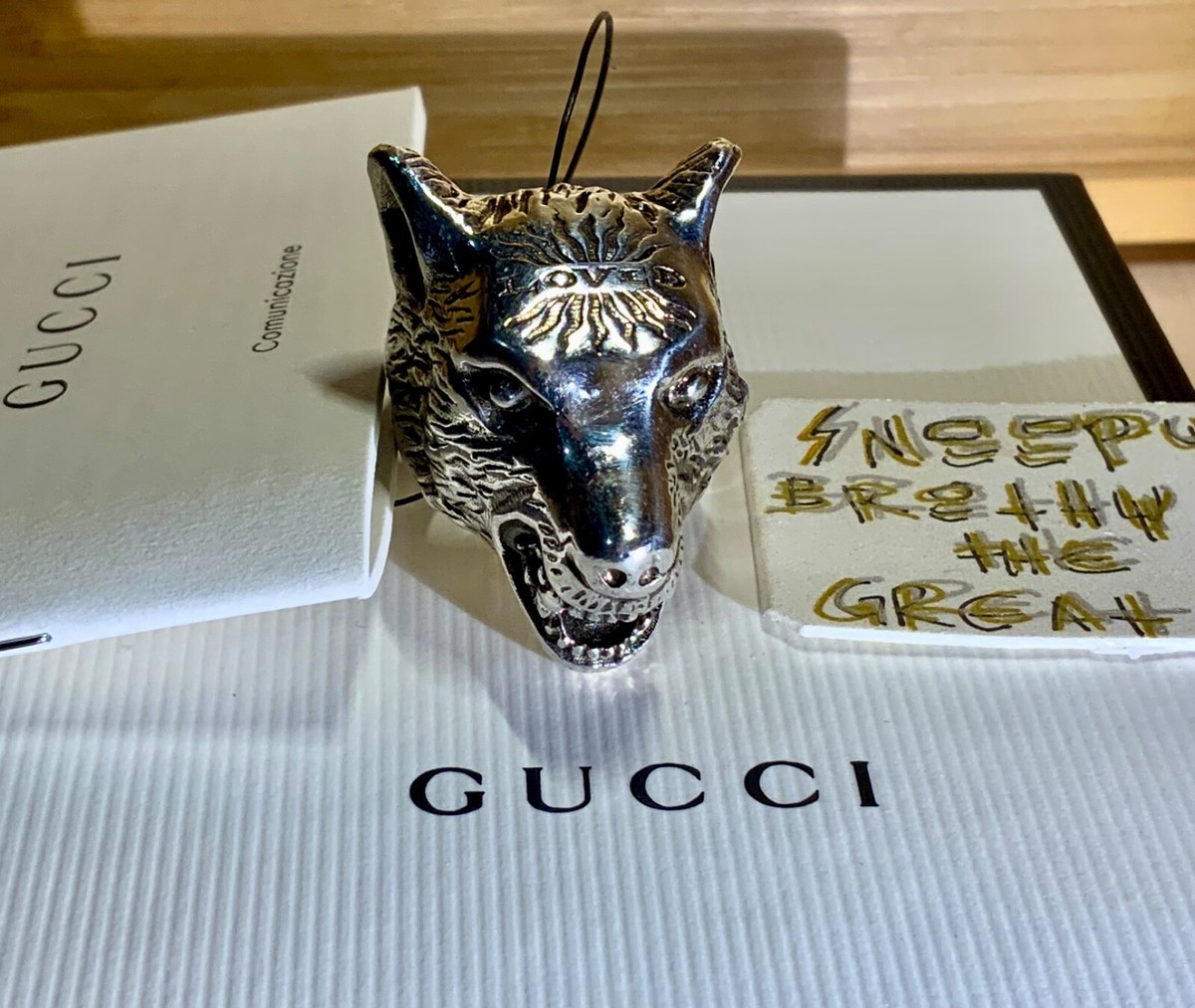 Gucci Anger Forrest LARGE Wolf Head Solid 925 Silver Ring Made