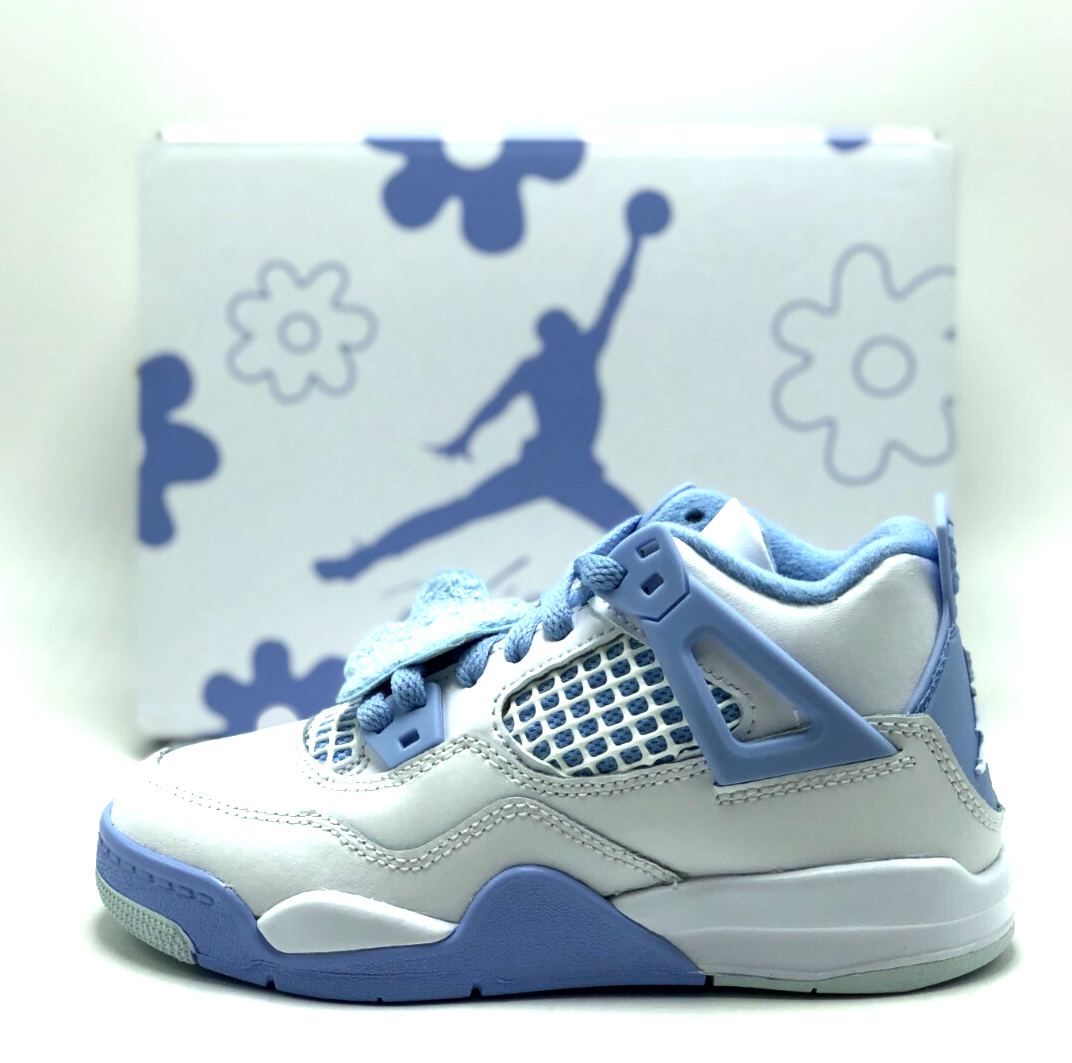 NEW* PRE-SCHOOL NIKE AIR JORDAN 4 Retro (PS) White/Blue Tint