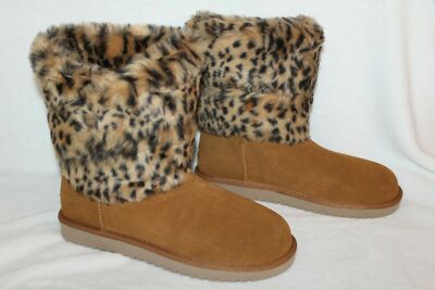 NIB Koolaburra By UGG Womens Dezi Short Leopard Suede Fur Boots