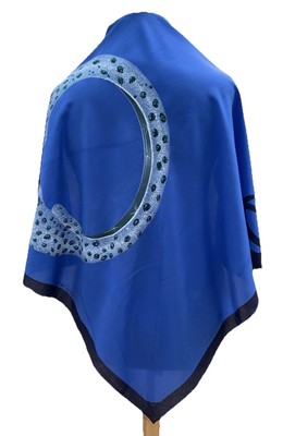 Vintage Must de Cartier Paris Blue Silk Scarf Jeweled Print Chain