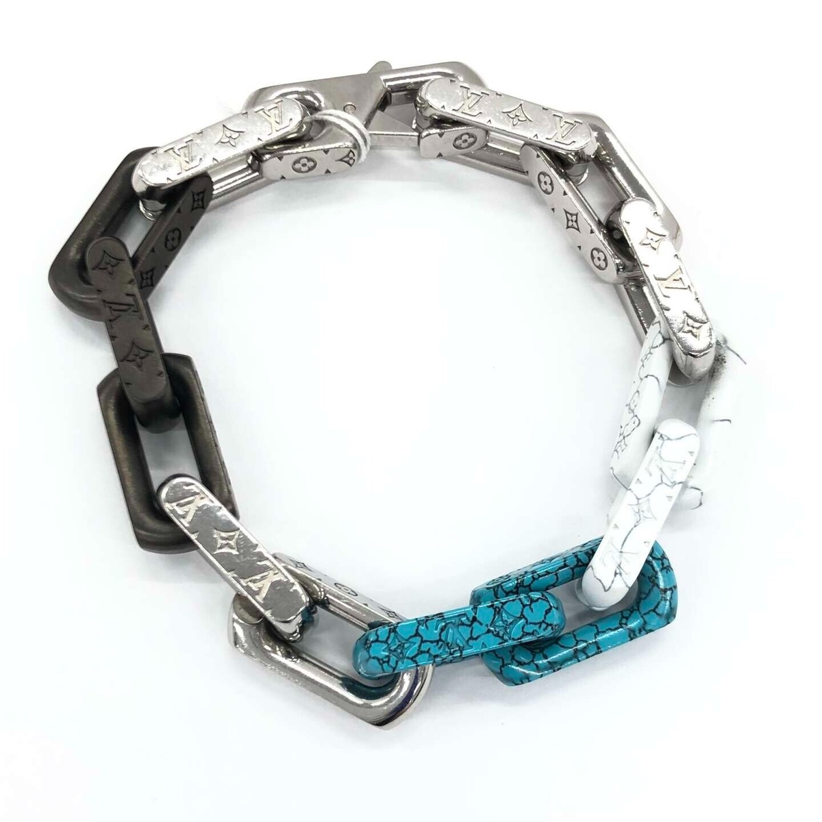 Authentic Louis Vuitton LV Monogram Chain Bracelet Multicolor 6.1