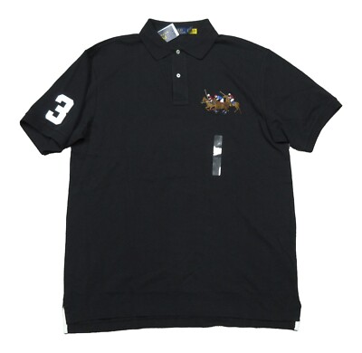 Polo Ralph Lauren Big & Tall Men's Black Triple Pony Mesh Polo