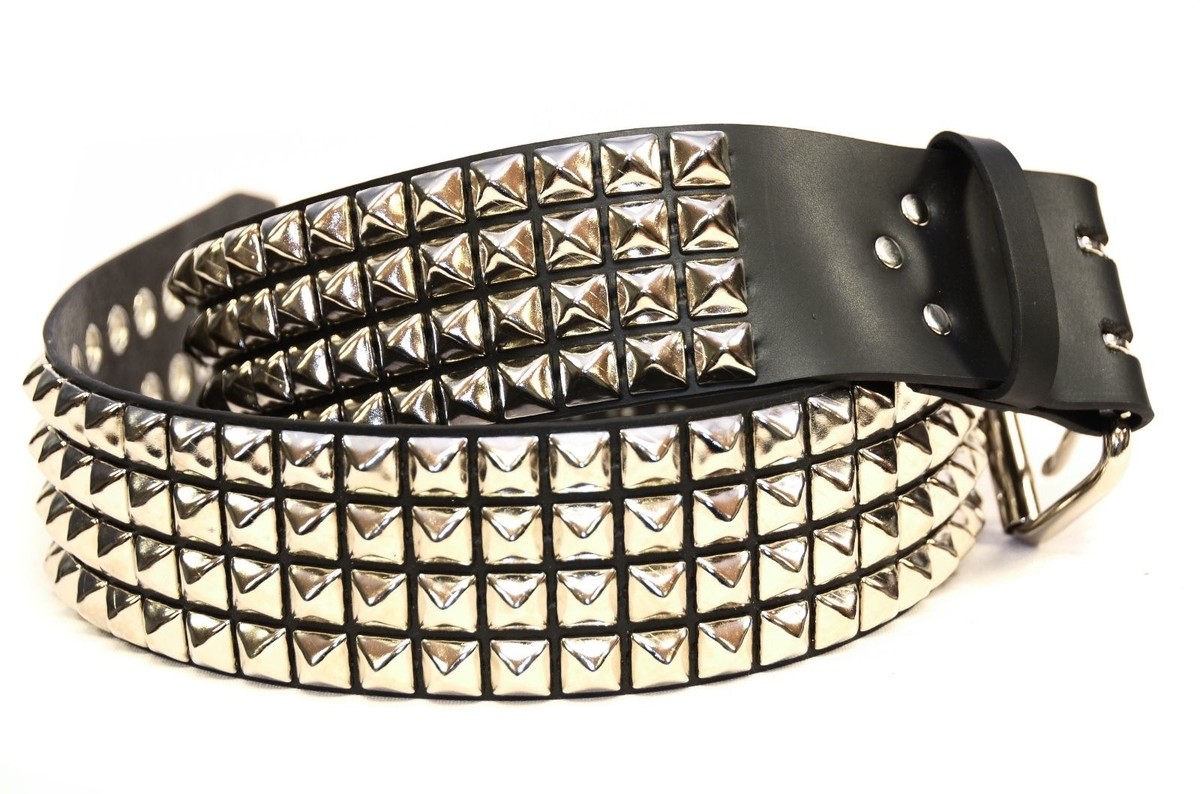 4 Row Pyramid Studded Leather Belt Punk, Gothic Thrashmetal, Sid