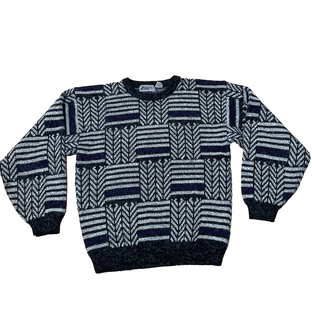 Zeppelin Vintage 90s Sweater Men L Silver Purple Chevron Retro 80s