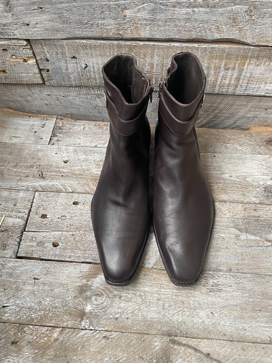 Gucci By Tom Ford Brown Leather Interlocking GG Ankle Zip Side