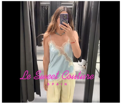 ZARA WOMAN NWT SS25 ZW COLLECTION LACE CAMISOLE TOP LIGHT BLUE