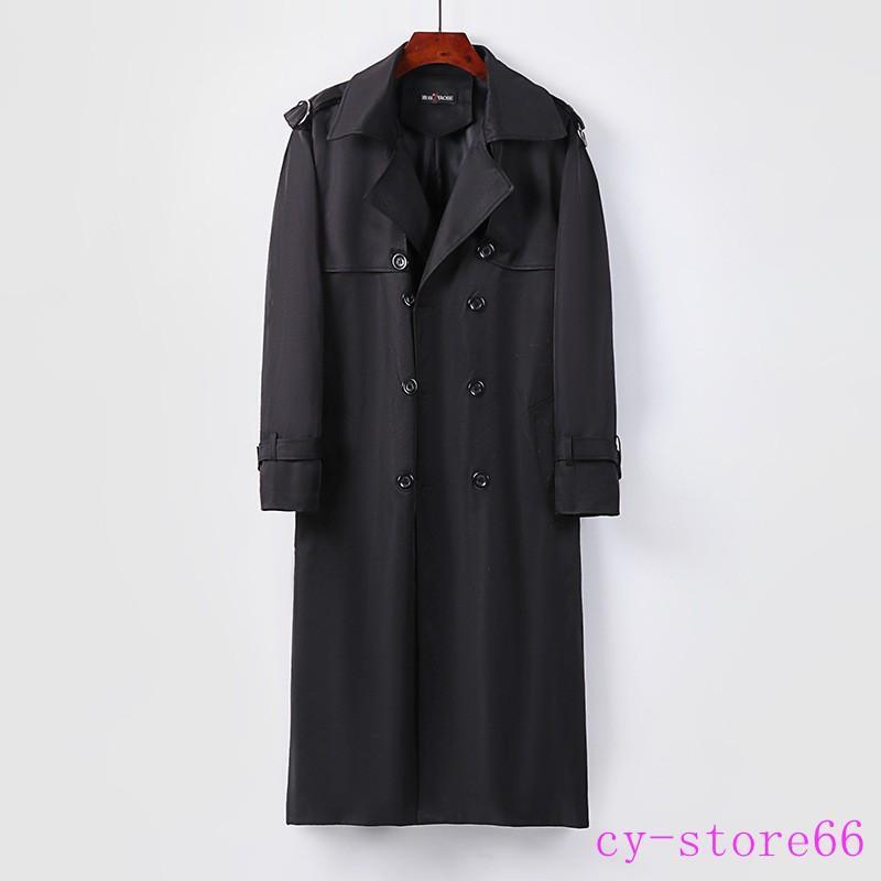 Men's Lapel Collar Double-breasted Full Length Trench Long Coats