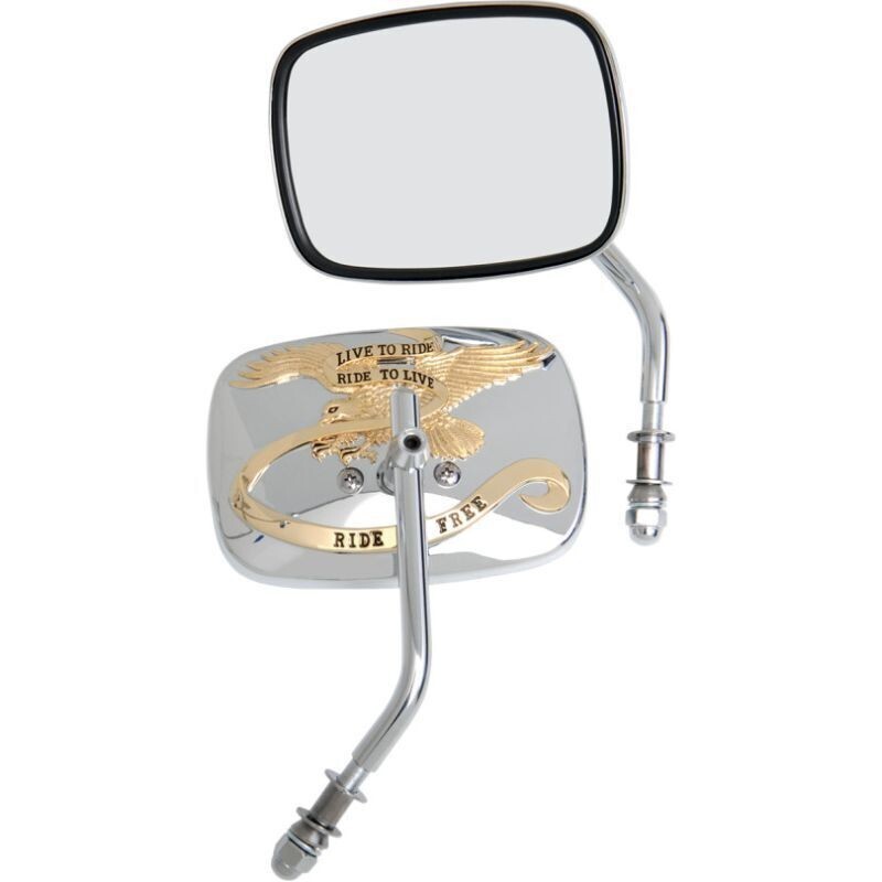 Live to Ride Custom Mirrors for Harley Davidson, Gold, 1 Pair for
