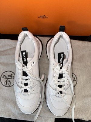 HERMES MEN'S LEADER SNEAKERS WHITE GOATSKIN. STYLE# H252864ZH