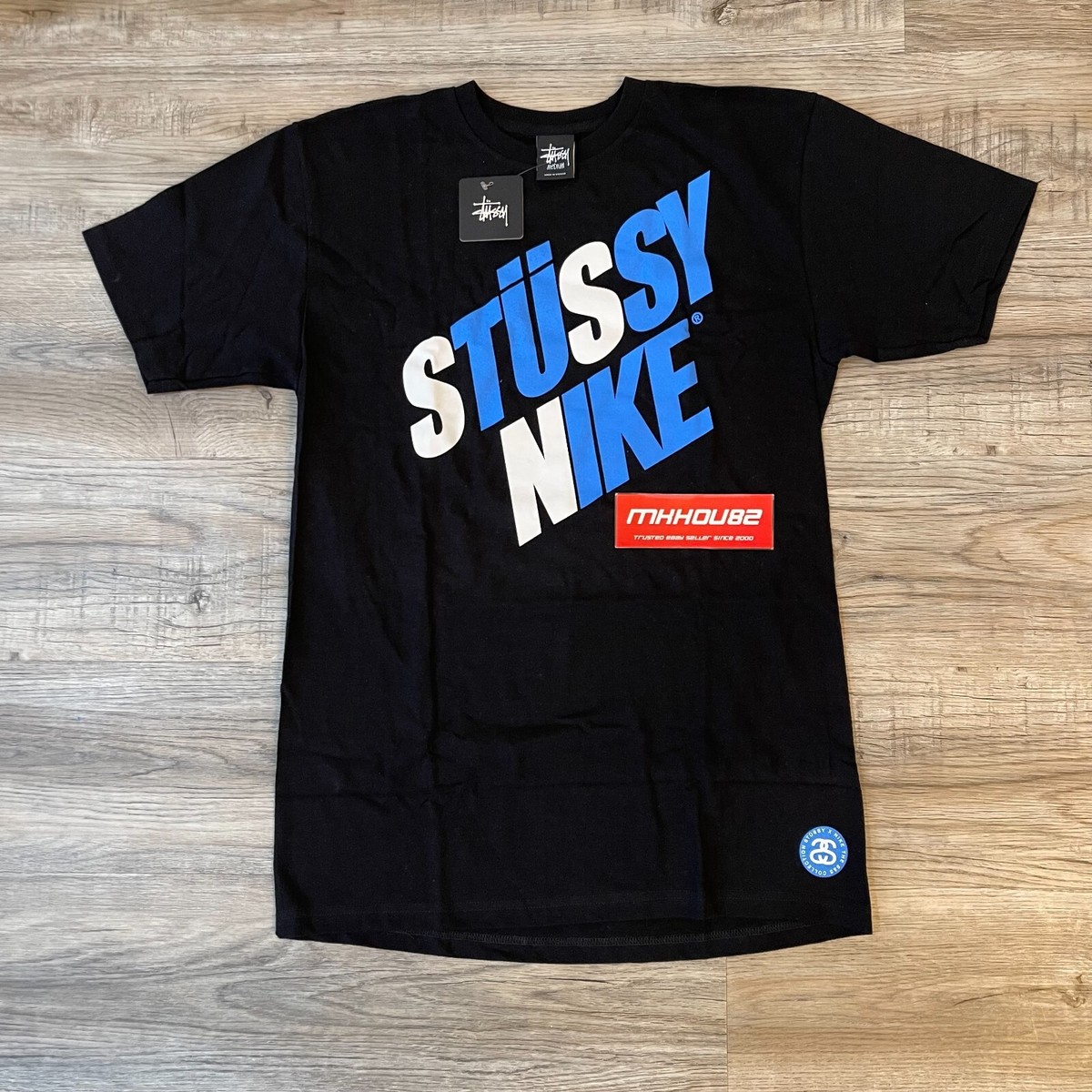 New Vintage Stussy x Nike Sport Tee T-Shirt World Tour Back Blue