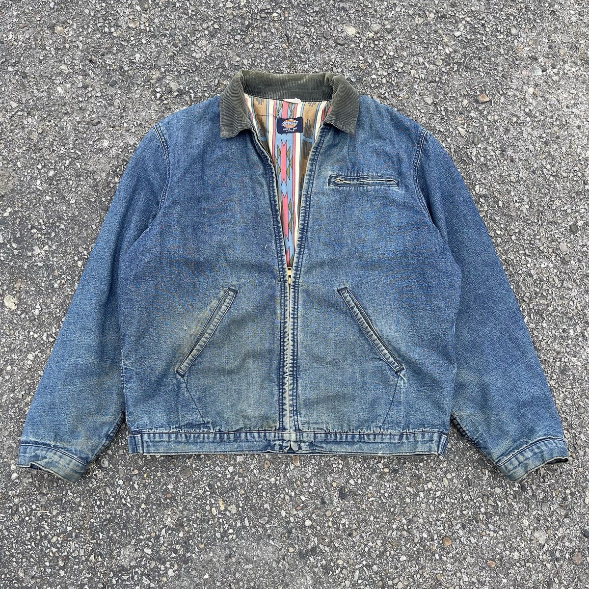 Vintage Dickies Aztec Lined Active Denim Zip Up Jacket L | eBay
