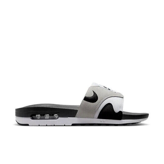 NIKE AIR MAX 1 SLIDES Sz 9 BLK-GREY-WHTE SANDALS FLIP FLOPS 90 95