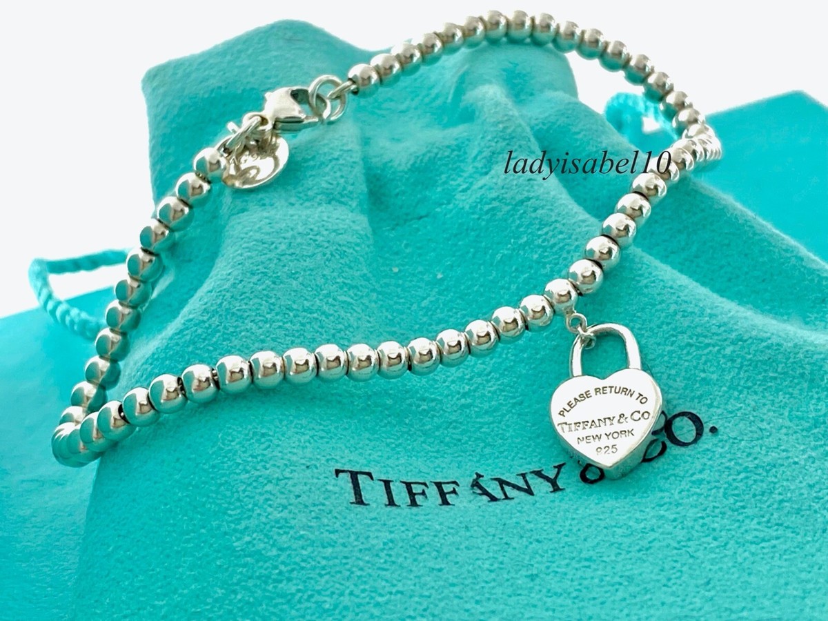 Return To Tiffany & Co Mini Heart Padlock Charm Bead 6.75