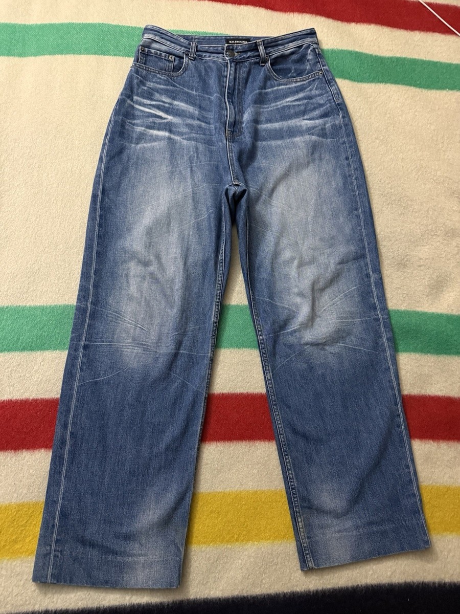 2019 19 Balenciaga Wide Leg Baggy Blue Jeans Size Medium 34x30.5