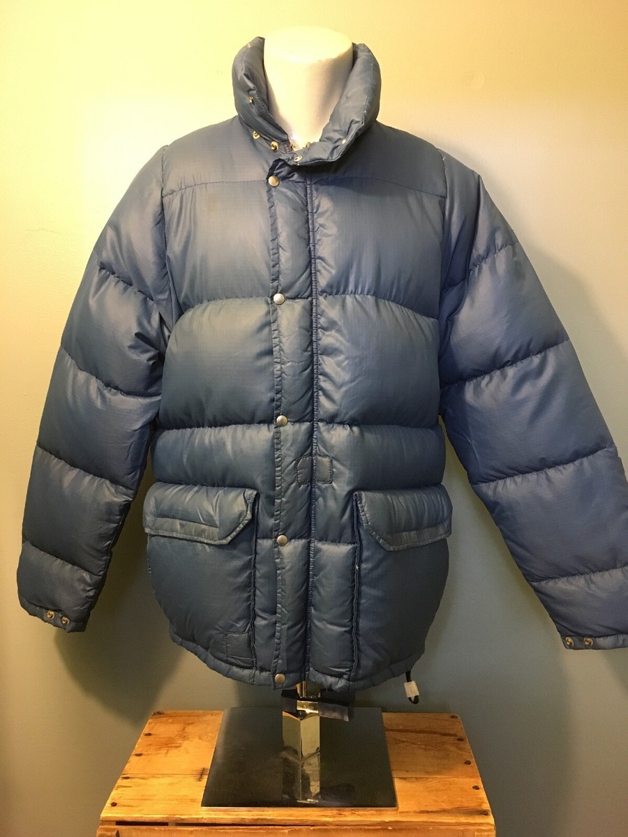 Vintage 70s 80s Blue North Face Down Puffer Coat Mens M Brown